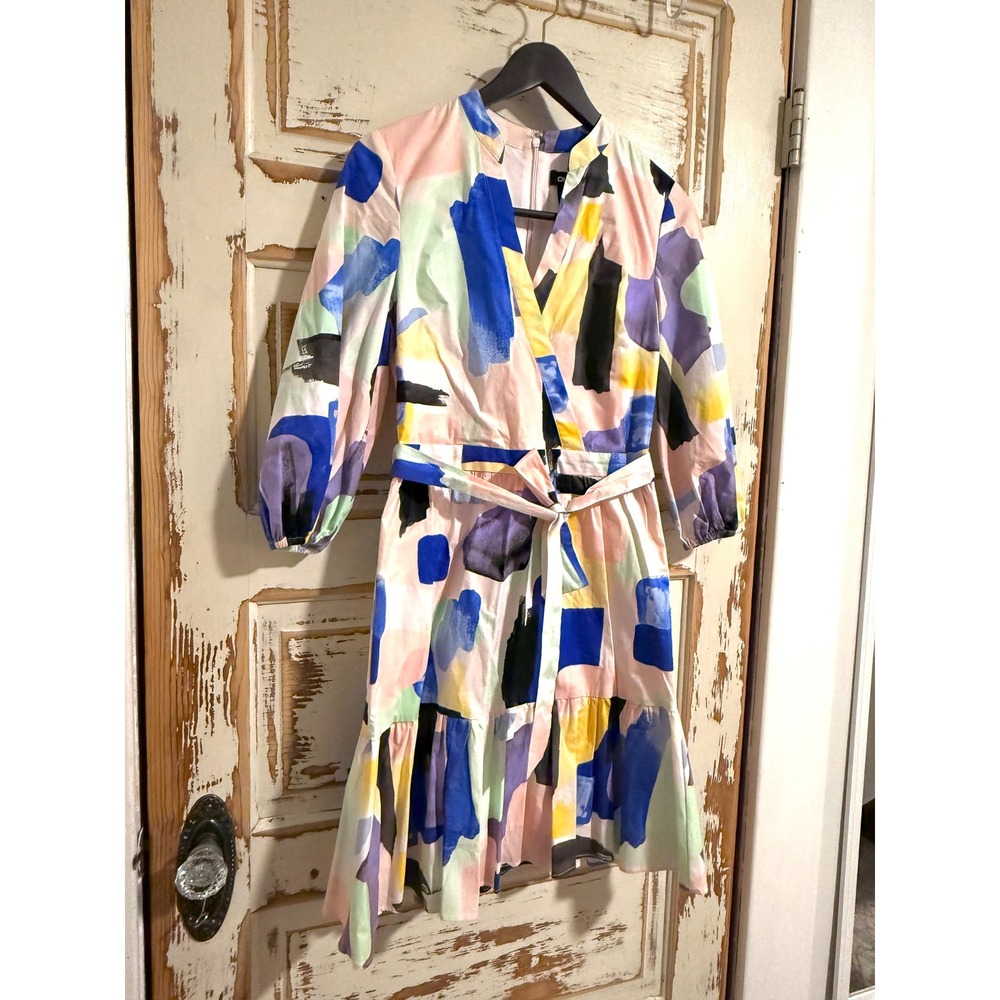 DKNY Abstract Brushstroke Print Faux Wrap Mini Dress Multi-Color Size 4